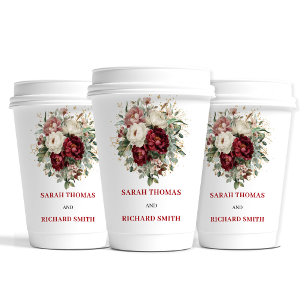 Gobelets En Papier Tasses de mariage tendance blush burgundy verdure