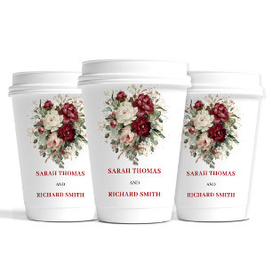 Gobelets En Papier Tasses de mariage verdure bordeaux blush artistiqu