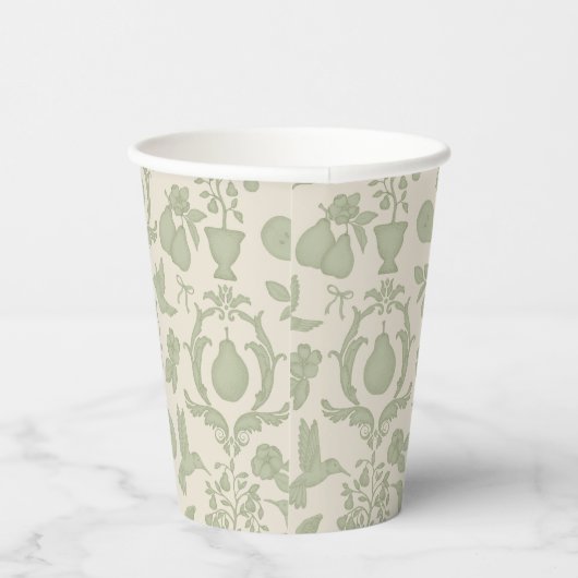 Gobelets En Papier Tasses de mariage vert sauge motif damassé poire p (Droite)