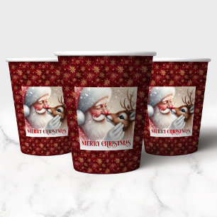 Gobelets En Papier Tasses de Noël amusantes pour enfants Santa et Rud