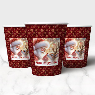 Gobelets En Papier Tasses de Noël mignonnes en aquarelle avec Santa e