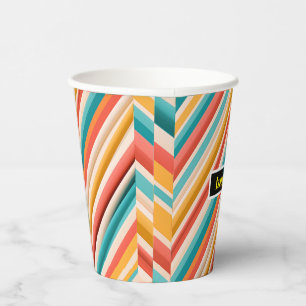 Gobelets En Papier Tasses de papier rayé rétro personnalisées Color