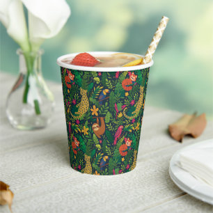 Gobelets En Papier Tasses en papier avec animaux de la forêt tropical
