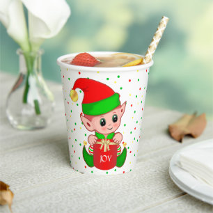 Gobelets En Papier Tasses en papier avec elfe de Noël mignon et confe