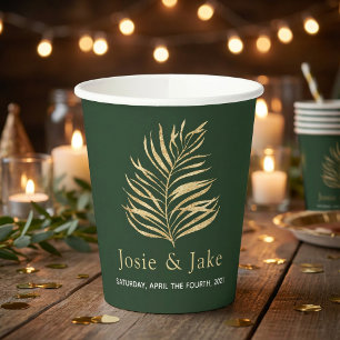 Gobelets En Papier Tasses en papier avec noms et date de mariage feui