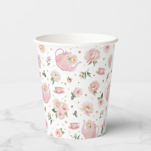 Gobelets En Papier Tasses en papier Baby shower à thé rose (Verso)