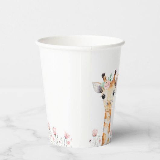 Gobelets En Papier Tasses en papier Baby shower en Giraffe rose (Droite)