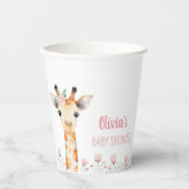 Gobelets En Papier Tasses en papier Baby shower en Giraffe rose (Recto)