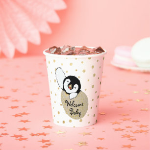 Gobelets En Papier Tasses en papier baby shower "Gold Baby Penguin" 8