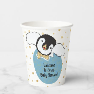Gobelets En Papier Tasses en papier baby shower "Gold/Blue Penguin" 8