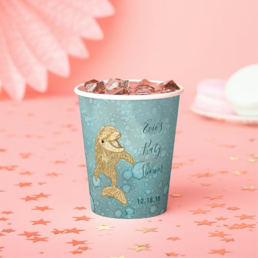 Gobelets En Papier Tasses en papier baby shower "Gold Dolphin Baby" 8 (Insitu)