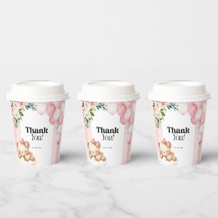 Gobelets En Papier Tasses en papier Baby shower Merci rose fille ours
