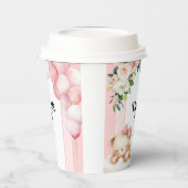 Gobelets En Papier Tasses en papier Baby shower Merci rose fille ours (Gauche)