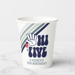 Gobelets En Papier Tasses en papier bleu à rayures rétro HI FIVE