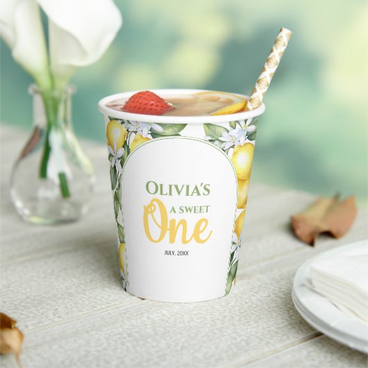 Gobelets En Papier Tasses en papier Citron agrumes 1er anniversaire. (Insitu)