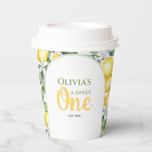 Gobelets En Papier Tasses en papier Citron agrumes 1er anniversaire. (Recto)