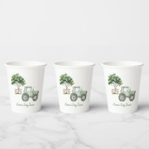 Gobelets En Papier Tasses en papier ferme tracteur vert aquarelle
