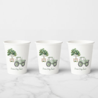Gobelets En Papier Tasses en papier ferme tracteur vert aquarelle