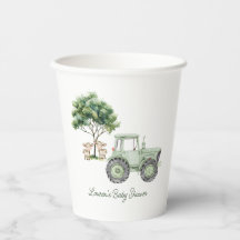 Tasses en papier ferme tracteur vert aquarelle