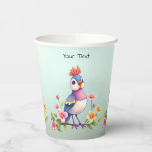 Gobelets En Papier Tasses en papier florales oiseau bleu rose mignon