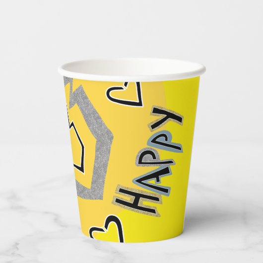 Gobelets En Papier Tasses en papier "Hanoukka Happy Glitzy Art" 8 oz. (Verso)