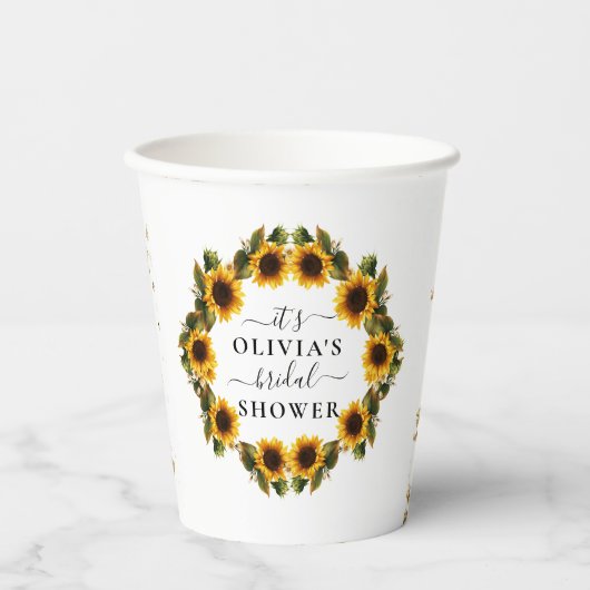 Gobelets En Papier Tasses en papier Mariage Bohème Élégant Tournesols (Recto)