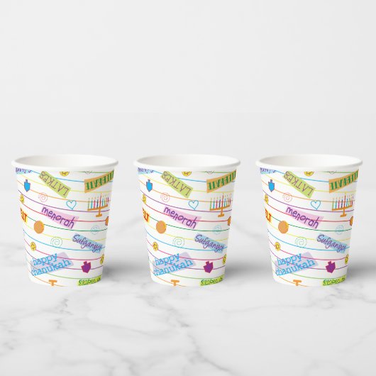 Gobelets En Papier Tasses en papier "Parti Chanukah" 8 oz. (Multi)