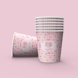 Gobelets En Papier Tasses en papier pour Baby Shower avec ruban flora