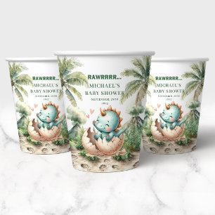 Gobelets En Papier Tasses en papier pour Baby Shower Dino Rugissement