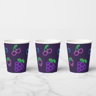 Gobelets En Papier Tasses en papier pour fête à motif de baies néon