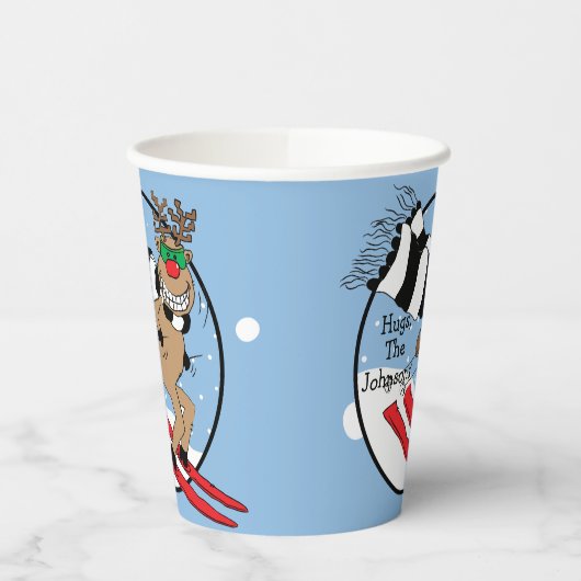 Gobelets En Papier Tasses en papier "Rudolph Skiing" 8 oz. (Gauche)