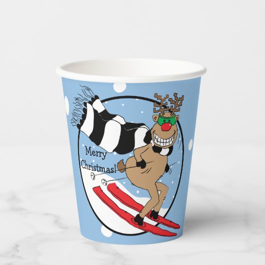 Gobelets En Papier Tasses en papier "Rudolph Skiing" 8 oz. (Recto)