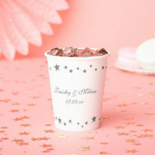Gobelets En Papier Tasses en papier Silver Stars pour Mariage etc.
