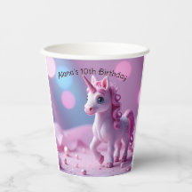 Tasses en papier Unicorne rose