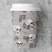 Gobelets En Papier Taupe Gray Gothic Skuls et Halloween Rose