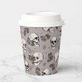 Gobelets En Papier Taupe Gray Gothic Skuls et Halloween Rose (Verso)