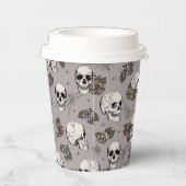 Gobelets En Papier Taupe Gray Gothic Skuls et Halloween Rose (Droite)