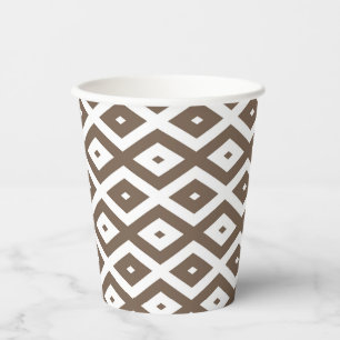 Gobelets En Papier Taupe motif diamant brun et blanc