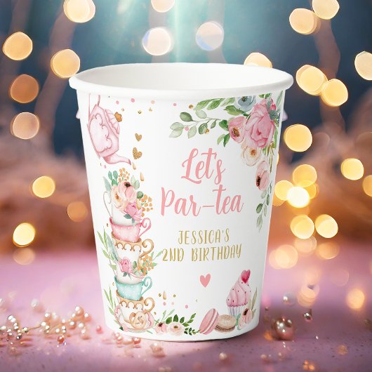 Gobelets En Papier Tea Anniversaire Fleur rose Fille Par tea Floral