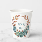 Gobelets En Papier Teal Roses and Copper Leaves Wedding (Verso)