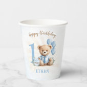 Gobelets En Papier Teddy Bear 1er Anniversaire Ballons Bleus Coupes e (Recto)
