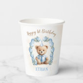 Gobelets En Papier Teddy Bear 1er Birthday Boy Blue Balloons (Verso)
