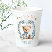Gobelets En Papier Teddy Bear 1er Birthday Boy Blue Balloons