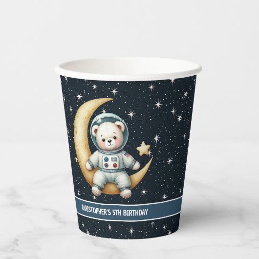 Gobelets En Papier Teddy Bear Astronaut Birthday Boy Party tasses de (Recto)