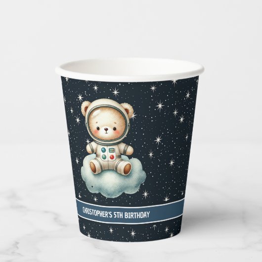 Gobelets En Papier Teddy Bear Astronaut Boy Party tasses Space Annive (Recto)