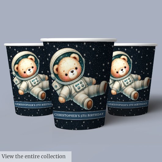 Gobelets En Papier Teddy Bear Astronaut Coupes en papier Baby Boy Par