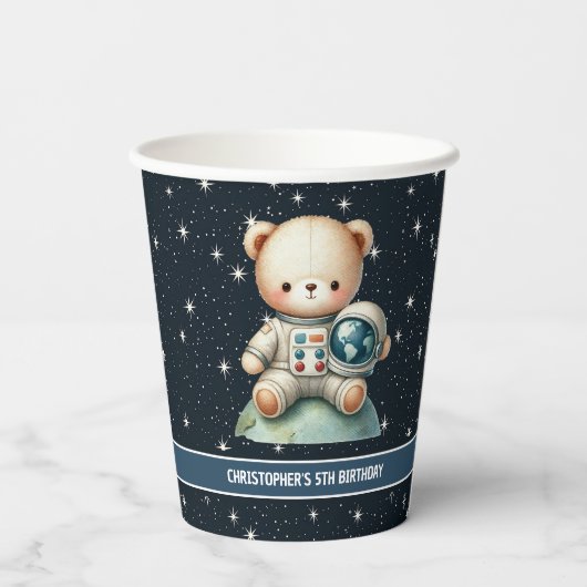 Gobelets En Papier Teddy Bear Astronaut tasses papier garçon fête d'a (Verso)
