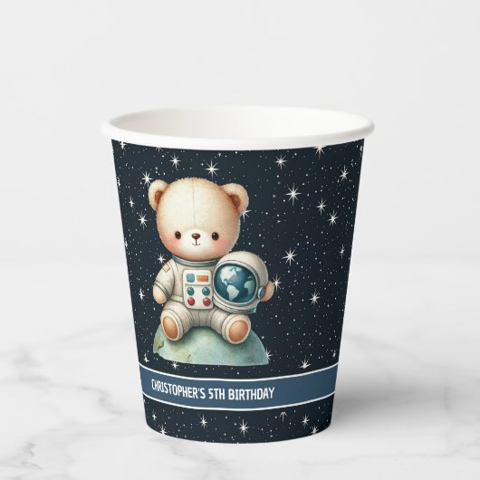 Gobelets En Papier Teddy Bear Astronaut tasses papier garçon fête d'a (Recto)