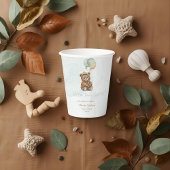 Gobelets En Papier Teddy Bear Brown Sage Green Balloons Baby