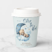 Gobelets En Papier Teddy Bear Over the Moon Blue Baby shower (Verso)